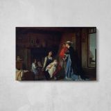 Baugniet Charles La Visite De La Nourrice - single-panel canvas displayed above a console table