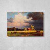 Bavarian Landscape by Albert Bierstadt - single-panel canvas displayed above a console table