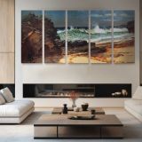 Beach at Nassau by Albert Bierstadt — four-panel canvas arrangement in a living room