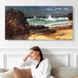 Beach at Nassau by Albert Bierstadt — single-panel canvas shown above a seated person