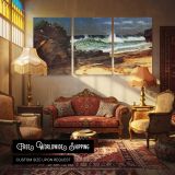 Beach at Nassau by Albert Bierstadt — multi-panel canvas in a warmly lit lounge