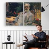 Bearded Man in a Garden - two-panel canvas displayed in a reading room
