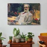 Bearded Man in a Garden - single-panel canvas displayed above a console table