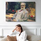 Bearded Man in a Garden - single-panel canvas displayed above a sofa