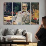Bearded Man in a Garden - multi-panel canvas displayed above a sofa