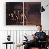 Beheading of Saint John the Baptist by Caravaggio - two-panel canvas displayed in a reading room