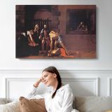 Beheading of Saint John the Baptist by Caravaggio - single-panel canvas displayed above a sofa
