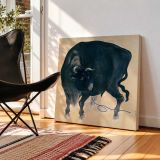 Black bull (19th century) vintage Japanese painting by Mochizuki Gyokusen — room mockup view 2