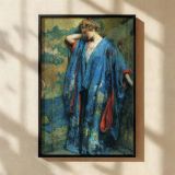 Blue and Yellow Interior by Robert Lewis Reid - Bold Floral Pattern and Harmony canvas wall art - Image 2