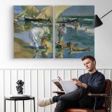 Boating on a Summer River - two-panel canvas displayed in a reading room
