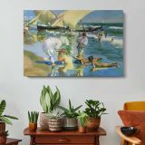 Boating on a Summer River - single-panel canvas displayed above a console table