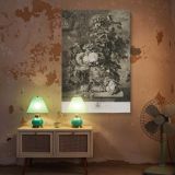 Botanical Flowers with Cherub - Richard Earlom Sepia Engraving in Still Life canvas wall art - Image 5