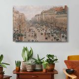 Boulevard Monmartre in Paris by Camille Pissarro - single-panel canvas displayed above a console table