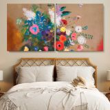 Bouquet of Flowers Art Remix by Odilon Redon — single-panel canvas in a bedroom