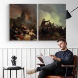 Braekeleer Ferdinand De Strijdtoneel Met Kenau Simons Hasselaar - two-panel canvas displayed in a reading room