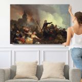 Braekeleer Ferdinand De Strijdtoneel Met Kenau Simons Hasselaar - single-panel canvas shown with a person for scale