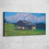 Brenta Mountains and Alpine Cabin by Andreas Roth — single-panel canvas shown on a pale studio wall