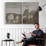 Bridge Across the Loire at Amboise by Doomer Lambert Harmensz - two-panel canvas displayed in a reading room