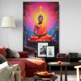 Buddha on Lotus - Radiant Aura in Pink and Orange canvas wall art