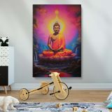Buddha on Lotus - Radiant Aura in Pink and Orange canvas wall art - Image 2