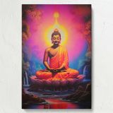 Buddha on Lotus - Radiant Aura in Pink and Orange canvas wall art - Image 7