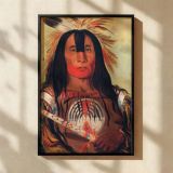 Buffalo Bull's Back Fat by George Catlin - Bold Red Paint and Feathers canvas wall art - Image 2
