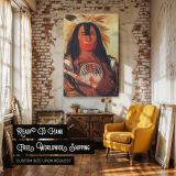 Buffalo Bull's Back Fat by George Catlin - Bold Red Paint and Feathers canvas wall art - Image 3