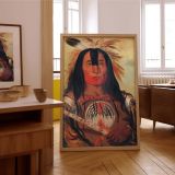 Buffalo Bull's Back Fat by George Catlin - Bold Red Paint and Feathers canvas wall art - Image 7