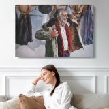 Busy Street in Watercolour - single-panel canvas displayed above a sofa