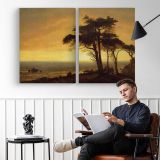 California Coast by Albert Bierstadt - two-panel canvas displayed in a reading room