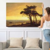California Coast by Albert Bierstadt - single-panel canvas shown with a person for scale
