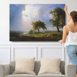 California Spring by Albert Bierstadt - single-panel canvas shown with a person for scale