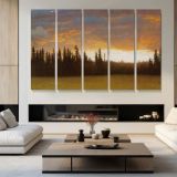 California Sunset by Albert Bierstadt - multi-panel canvas displayed in a modern living room