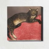 Cat on a Cushion Winter Chromolithograph — room mockup view 1