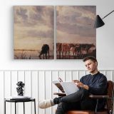 Cattle by the River by Aelbert Cuyp - two-panel canvas displayed in a reading room
