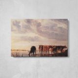 Cattle by the River by Aelbert Cuyp - single-panel canvas displayed above a console table
