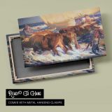 Cattle Crossing a Snowy Stream - canvas rear frame and hanging hardware