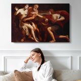 Cephalus and Procris by Alessandro Turchi - single-panel canvas displayed above a sofa