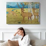 Cerfs from L'animal Dans La Décoration Illustrated by Maurice Pillard Verneuil - single-panel canvas displayed above a sofa