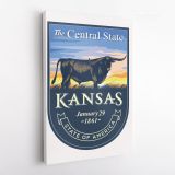 Kansas The Central State of America Emblem Canvas Wall Artwork For Mural Hanging - Image 4