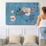 Cherry Blossoms Woodblock Print by Utagawa Hiroshige - single-panel canvas shown with a person for scale