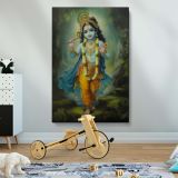Child Krishna in Forest - Flute and Peacock Crown Scene canvas wall art - Image 2