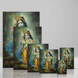Child Krishna in Forest - Flute and Peacock Crown Scene canvas wall art - Image 4