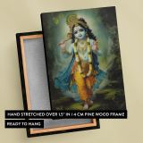 Child Krishna in Forest - Flute and Peacock Crown Scene canvas wall art - Image 6