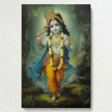 Child Krishna in Forest - Flute and Peacock Crown Scene canvas wall art - Image 7