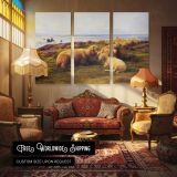 Child Resting in a Meadow - multi-panel canvas displayed in a classic lounge