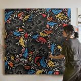 Chinese vintage seamless pattern flower background, decorative oriental art — room mockup view 3
