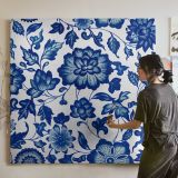 Chinoiserie blue seamless pattern flower background, ethnic Asian flower graphic — room mockup view 3