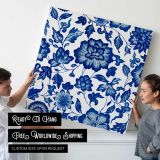 Chinoiserie blue seamless pattern flower background, ethnic Asian flower graphic — room mockup view 4