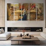 Christ in the House of His Parents by John Everett Millais — four-panel canvas arrangement in a living room